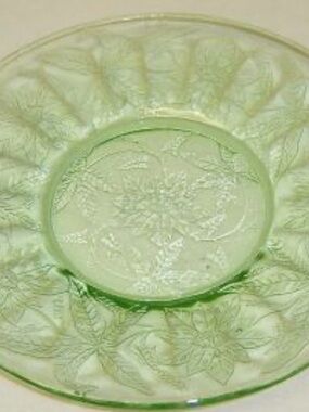 Vintage Jeannette Poinsettia Green Depression Glass Bread&Butter Plates Set of 5